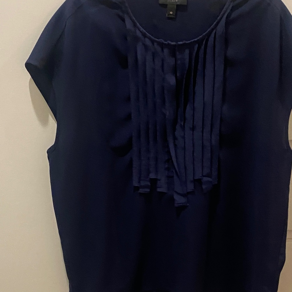 J. Crew Navy Pleated ribbon Blouse - Picture 7 of 8